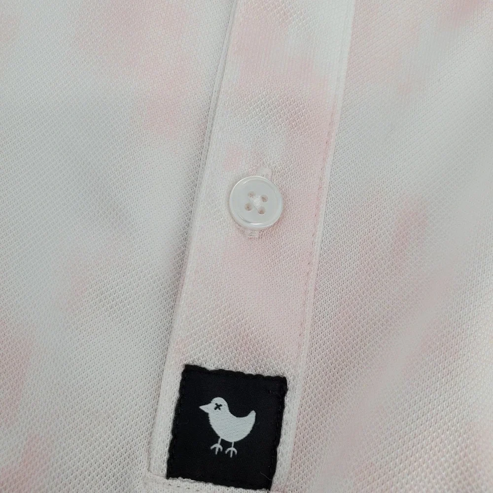 Bad Birdie Day Dreamin Pink White Tie Dye Golf Polo Shirt Short Sleeve Mens XXL